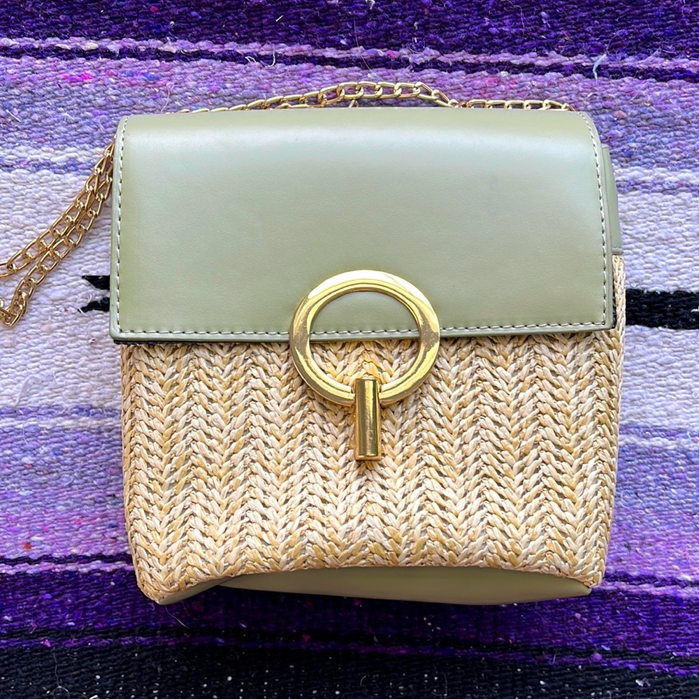 Sage Green and Seagrass Crossbody Bag with Gold Accents